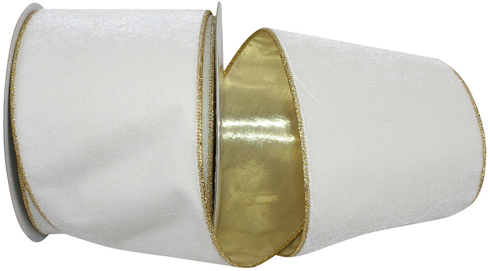 Ivory velvet ribbon with gold metallic backing and wired edge
