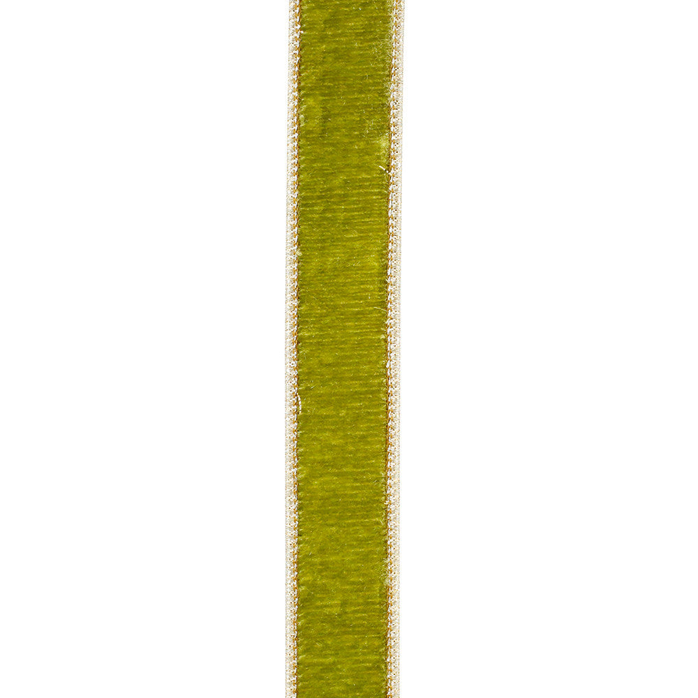 Green grass plush velvet fabric with metallic gold backing and wired edges