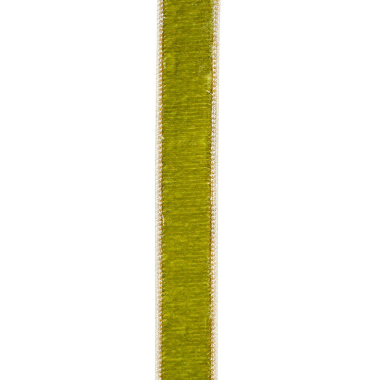 Green grass plush velvet fabric with metallic gold backing and wired edges