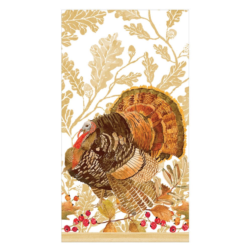 Triple-ply paper guest towel with water-soluble printed design in nontoxic ink.