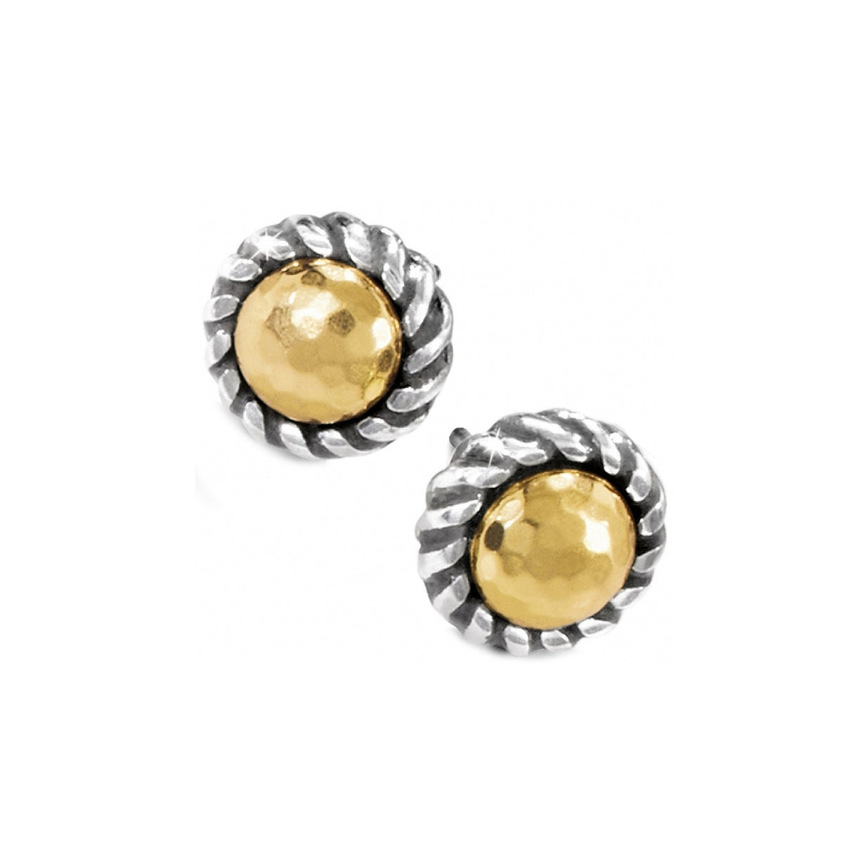 Gold mini post earrings with a three-eighths inch drop featuring a simple stud silhouette.