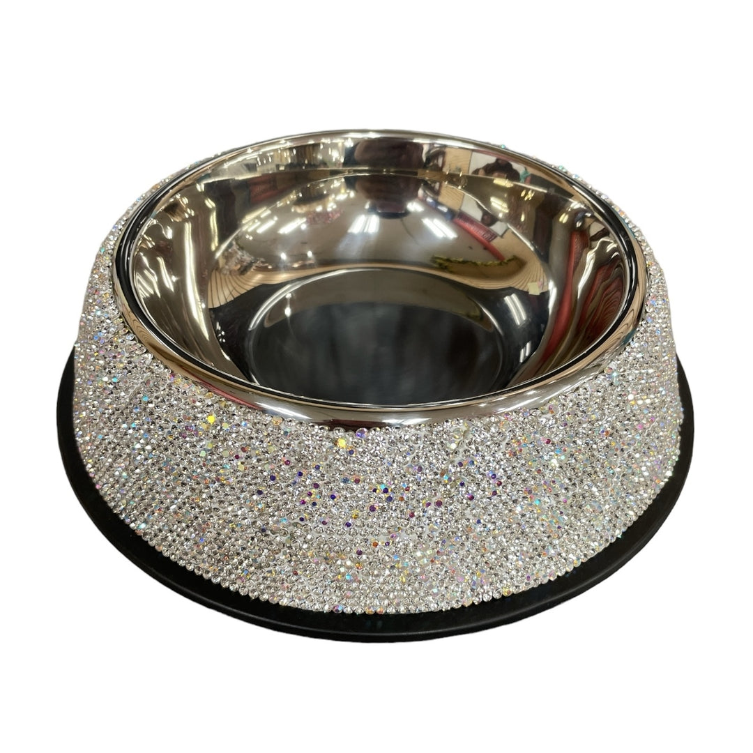 All That Glitterz Pet Bowl with sparkling rhinestone exterior and removable stainless steel dish.