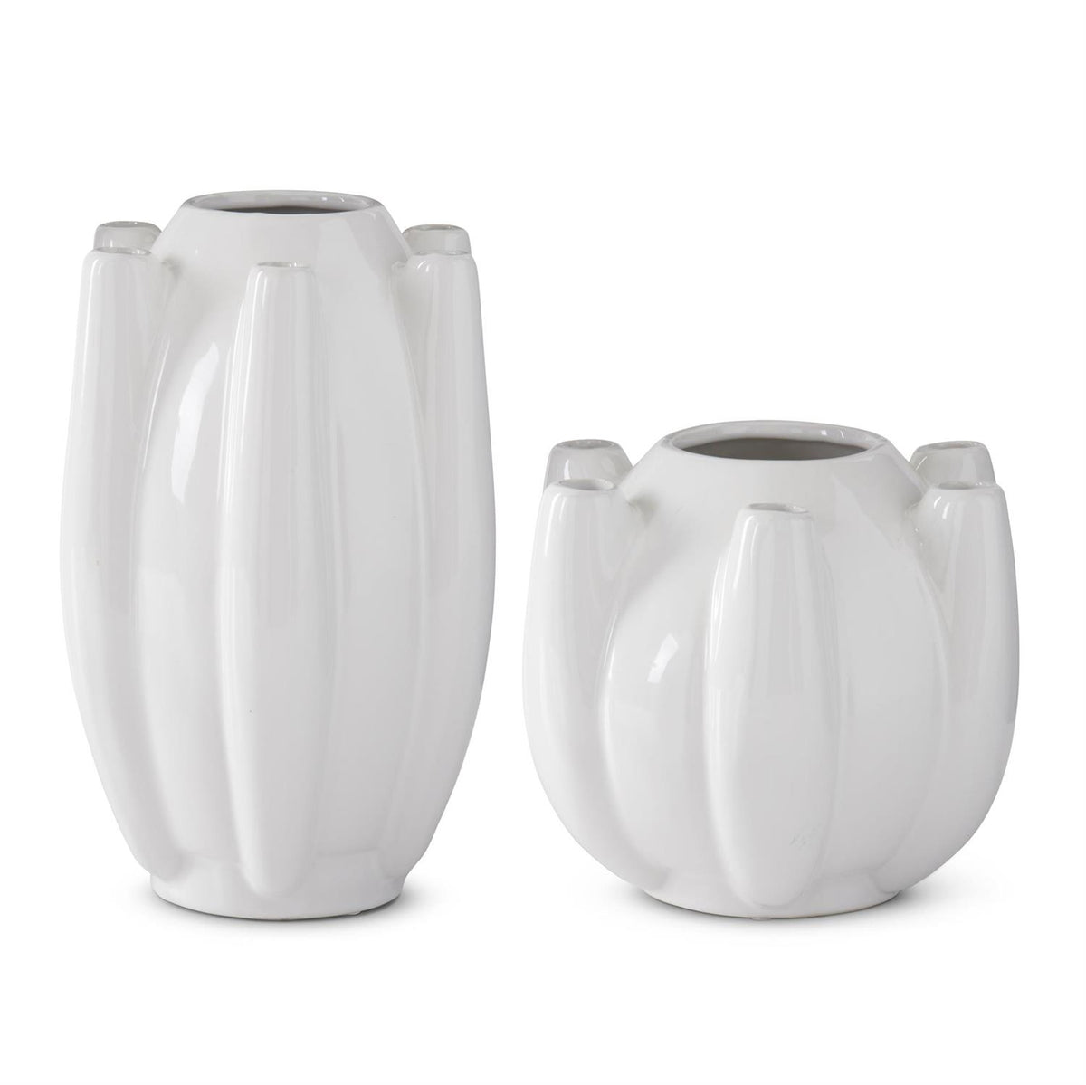 White stoneware tulip vase with seven openings