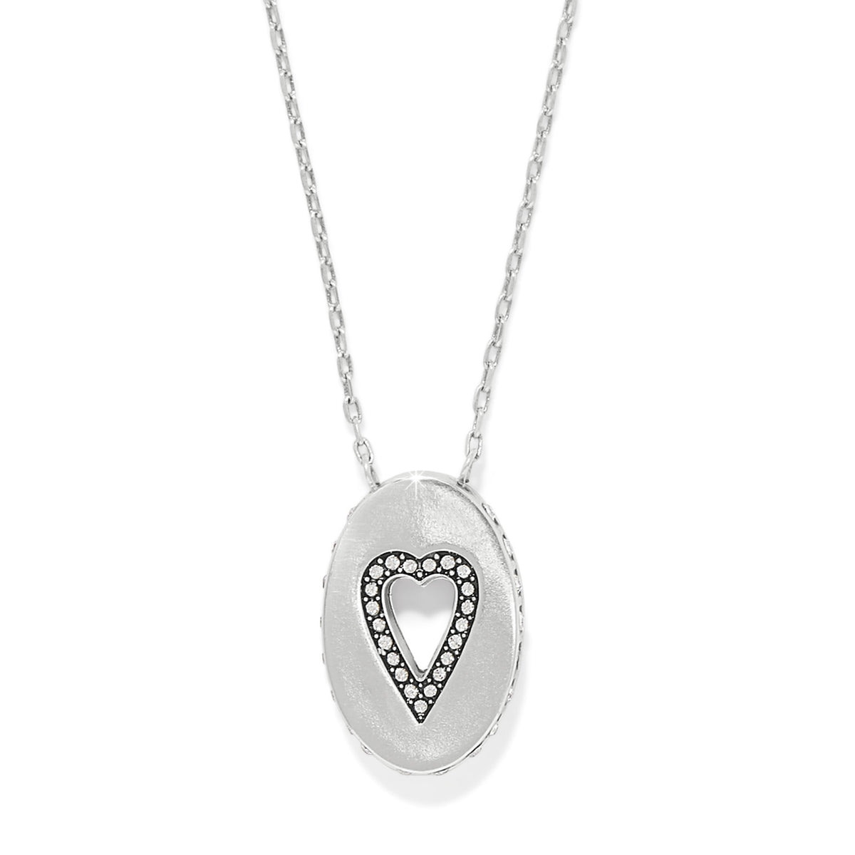 Silver-plated adjustable necklace with a one-inch crystal pendant drop.