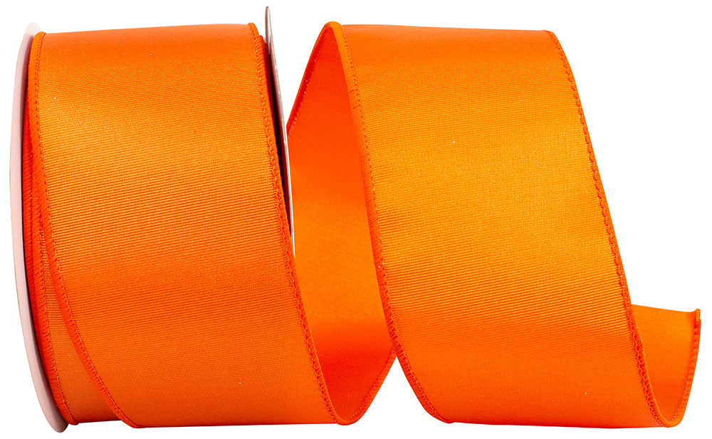 2-1/2 inch orange grosgrain sheen wired edge ribbon on a spool.