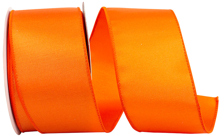 2-1/2 inch orange grosgrain sheen wired edge ribbon on a spool.
