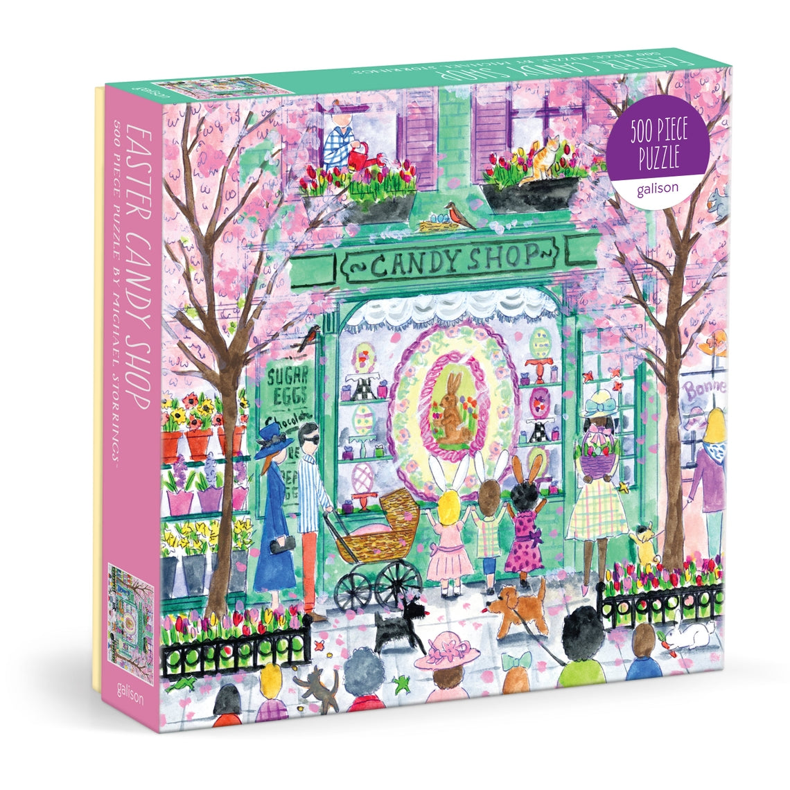 Michael Storrings Easter Candy Shop puzzle featuring colorful candy wrappers on a white background.