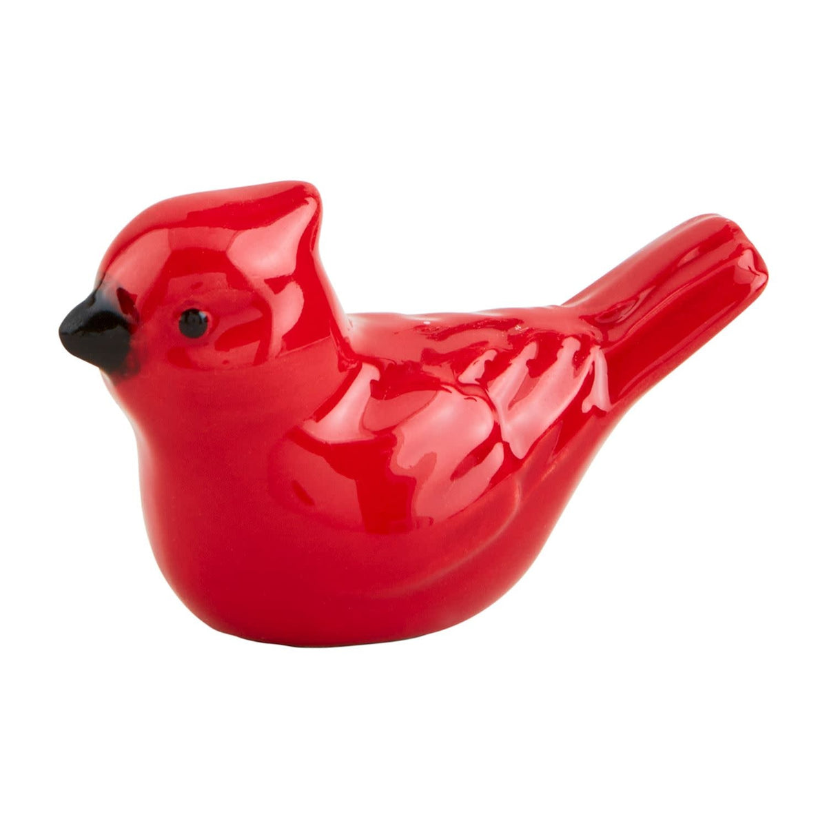 Hand-painted dolomite ceramic pocket cardinal figurine in red with black accents.