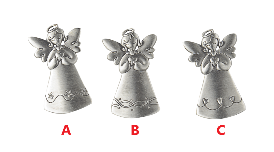 Silver metal pocket token shaped like a small heart with embossed text reading A Little Hug Token.