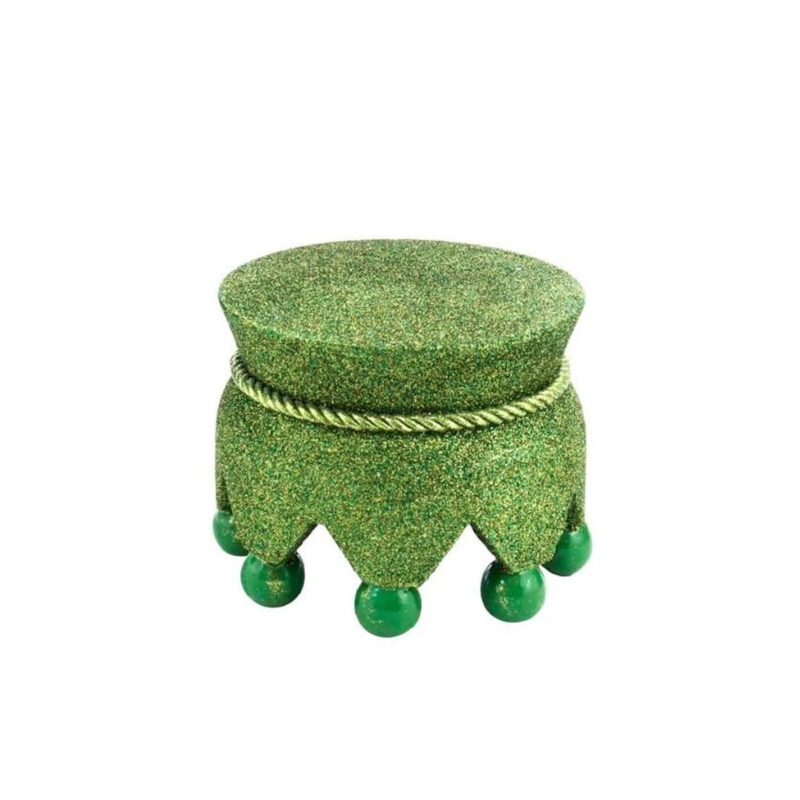 5-inch green glitter Hollywood Nutcracker base with gold rope trim and green ball feet.