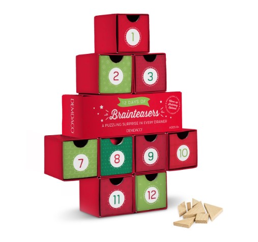 Festive brainteaser book with Christmas-themed cover art featuring holiday patterns.