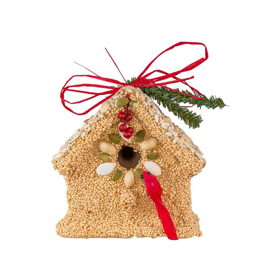 Peach-colored Poinsettia Cottage seed packet with a cottage illustration
