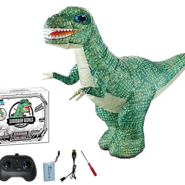 Inflatable RC dinosaur toy in green with textured skin patterns