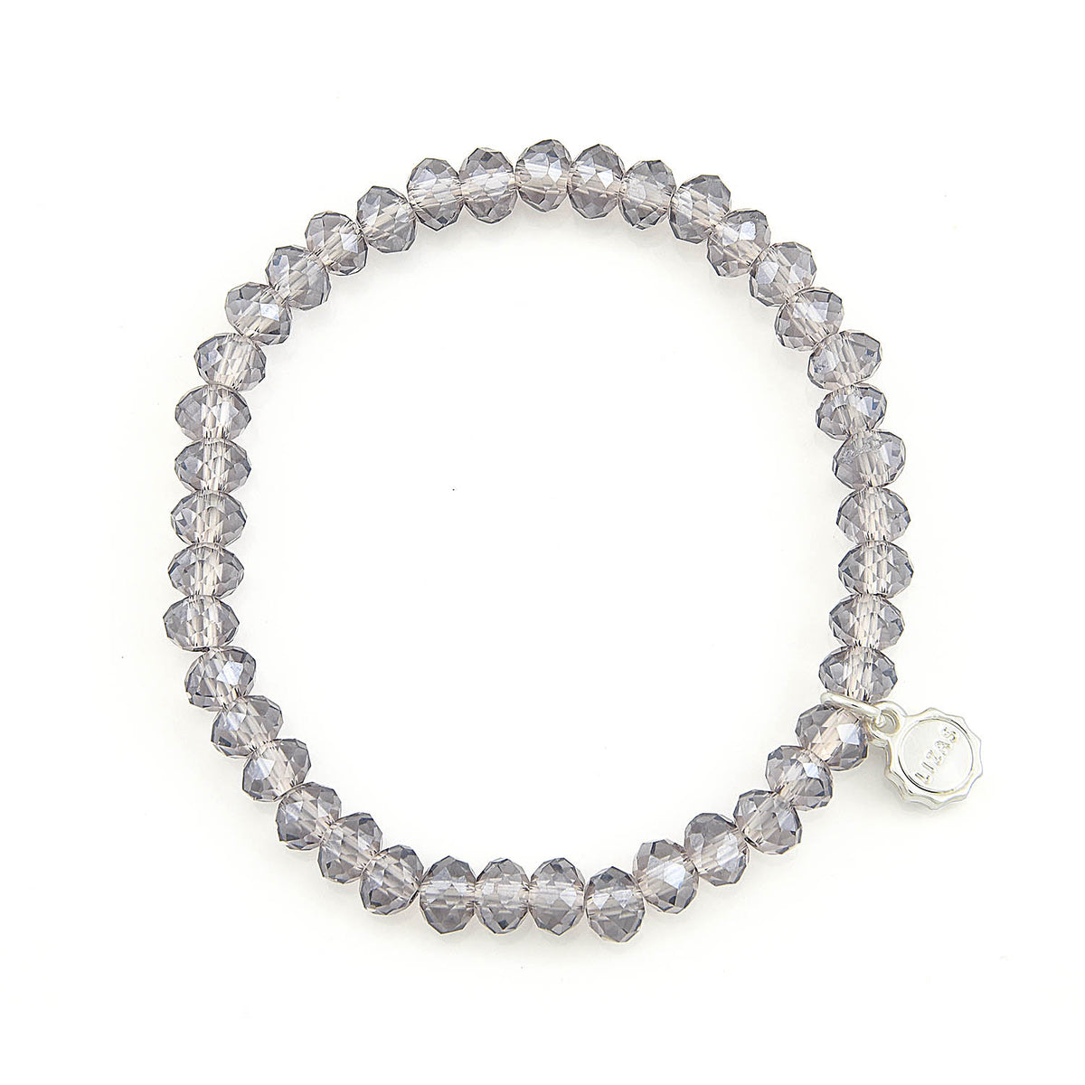 Stretchy bracelet with faceted glass beads in mixed colors.