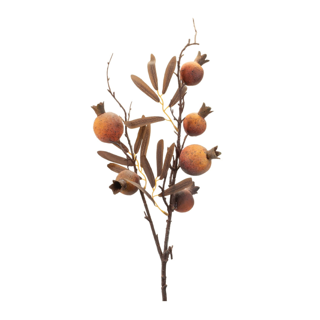 31-inch artificial pomegranate spray with realistic orange fruit and brown foliage on a branch.