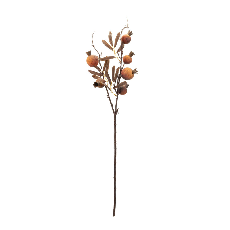 31-inch artificial pomegranate spray with brown stems, foliage, and small textured fruit.