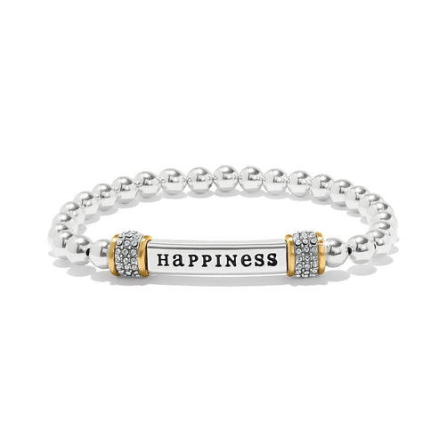 Meridian Happiness two-tone silver and gold stretch bracelet with crystal accents.