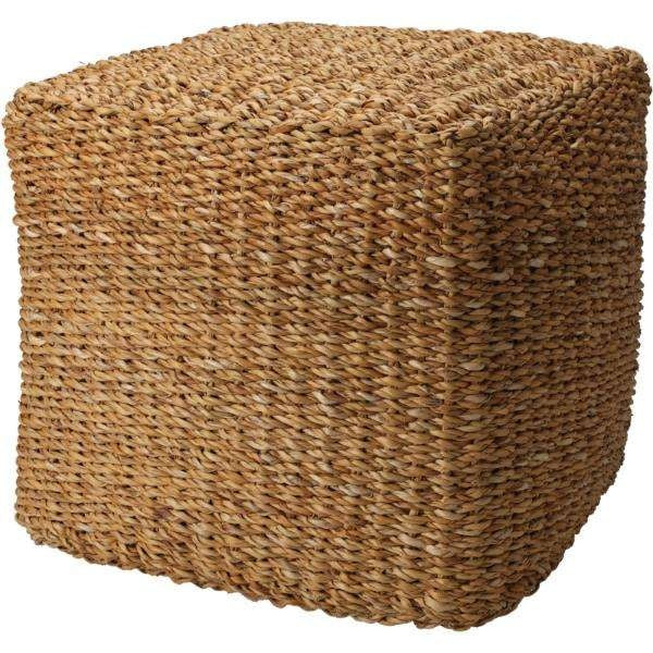 Square pouf in natural woven texture with clean lines