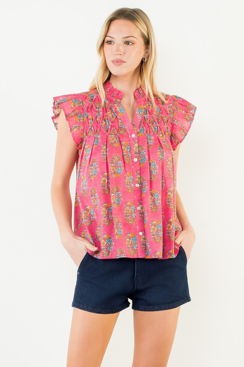 Natalie Flutter Sleeve Floral Pattern Top