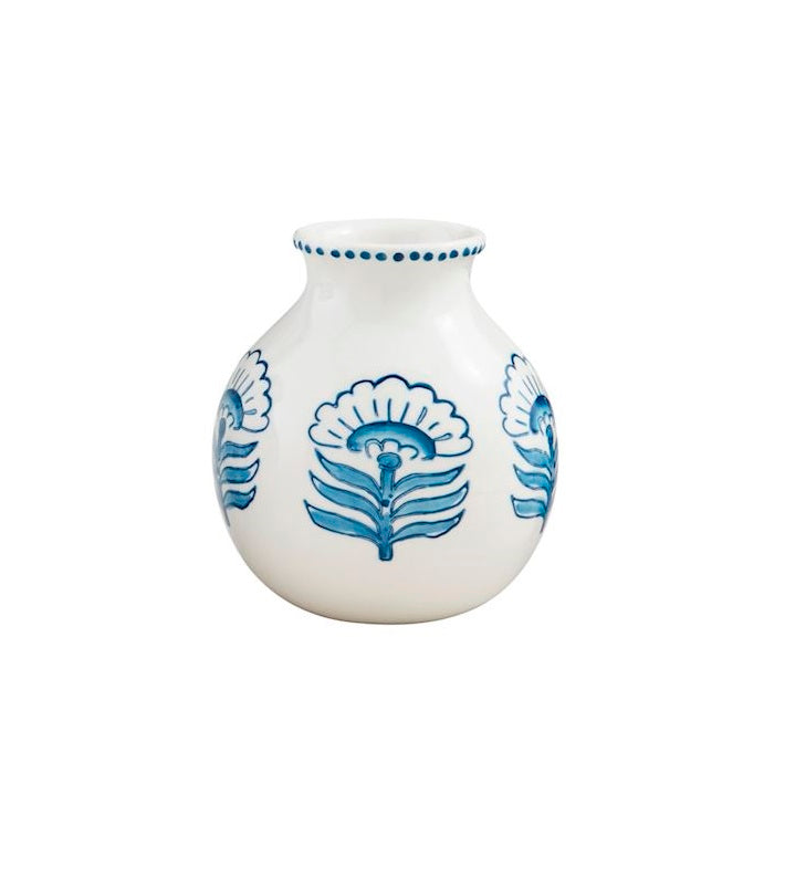 Block print flower vase with floral stoneware pattern