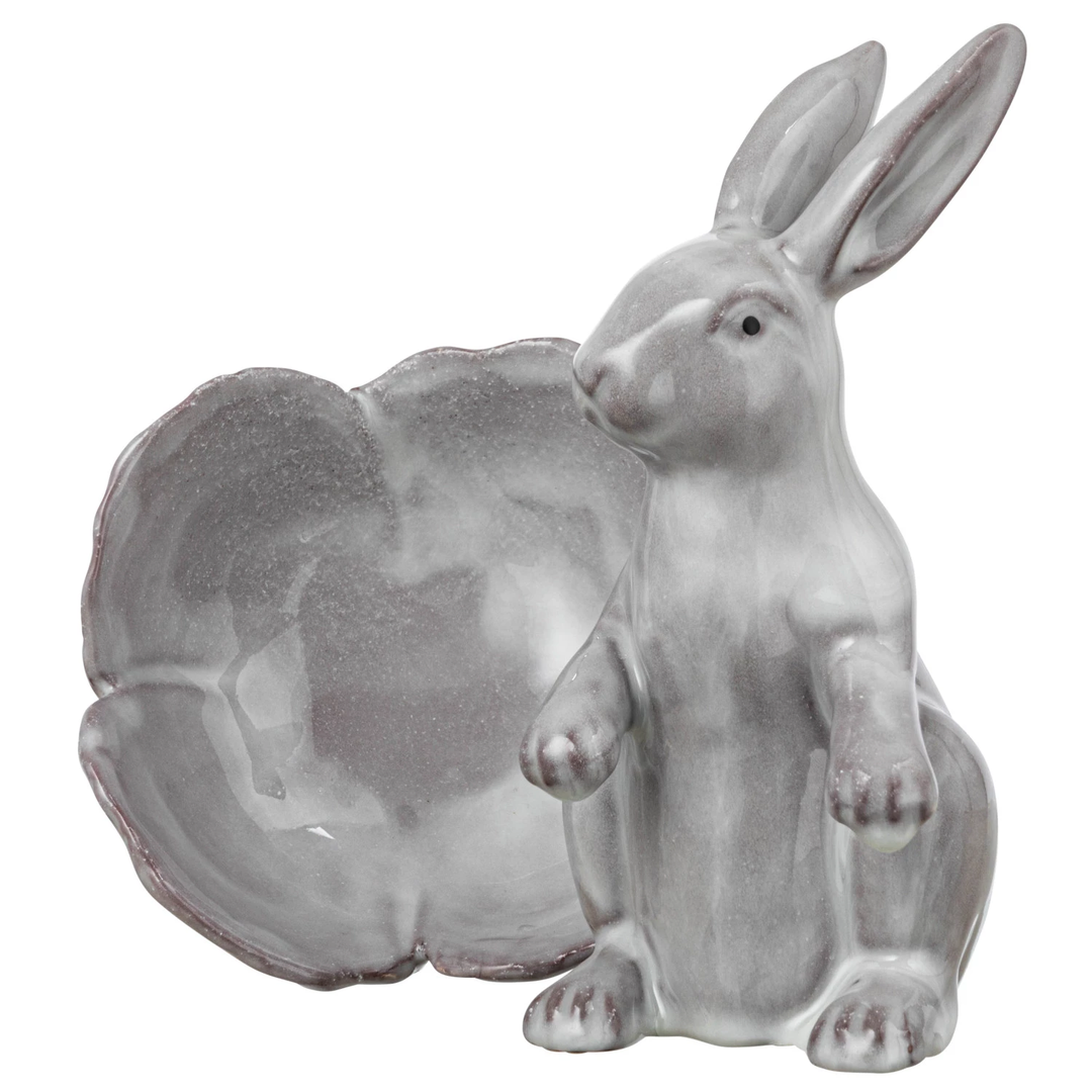 Stoneware Rabbit with Flower Shaped Bowl