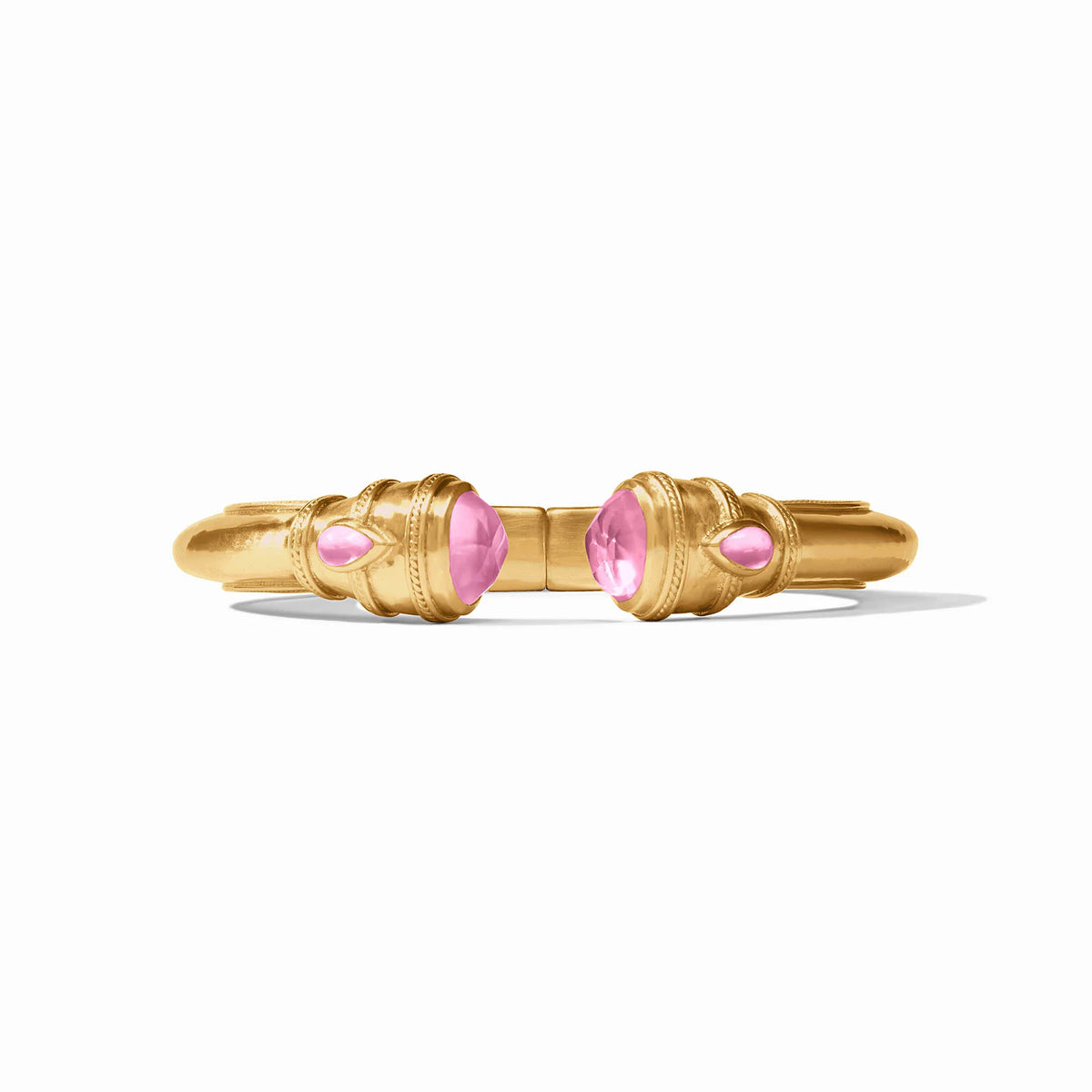 Cannes Demi Cuff in gold with shell pearl endcaps featuring pear-shaped gemstones and mother-of-pearl accents.