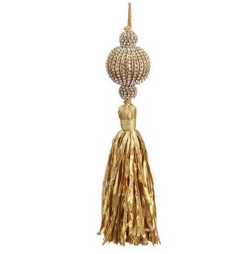 Gold jeweled ball ornament with tassel