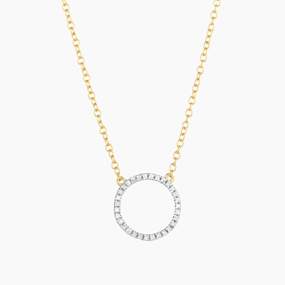 Standing O pendant necklace in 14kt gold-plated sterling silver with a diamond-encrusted circle.