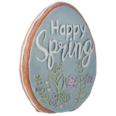Pastel resin Happy Spring Egg cookie mold with a spring-themed egg silhouette.