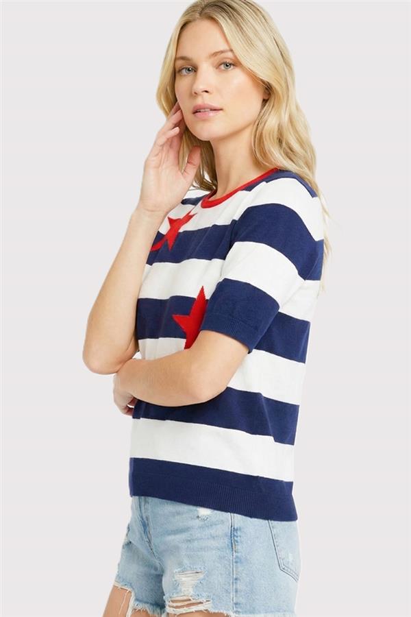 Natalie Star Striped Short Sleeve Sweater