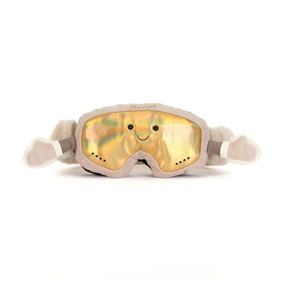 Amuseables Sports Ski Club Goggles plush with gold-tinted lenses, a smiley face, and small arms.