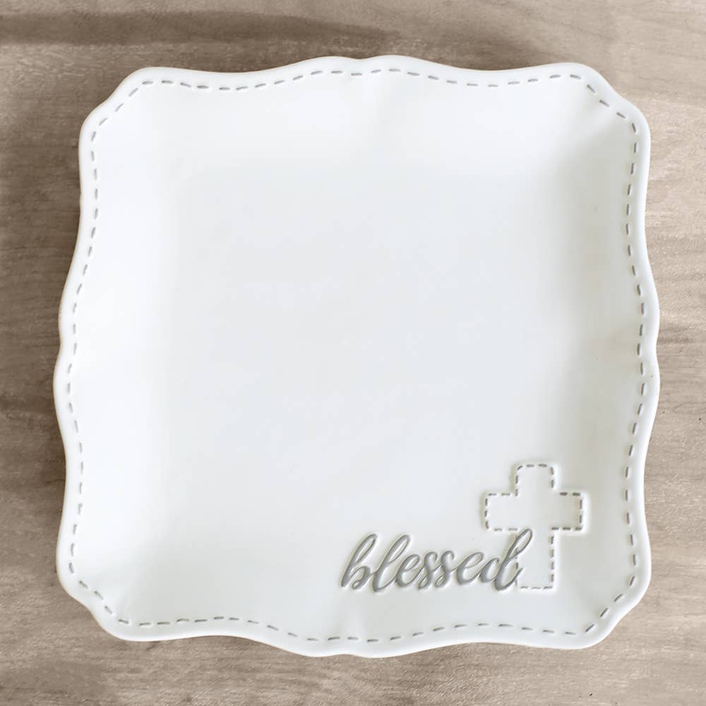 Dolomite fabric blessed platter with a simple rectangular shape.