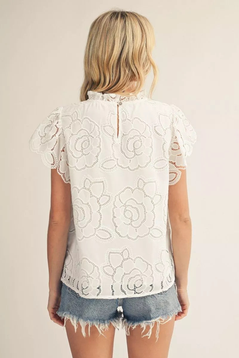 Sophie Flutter Short Sleeves Floral Eyelet Top