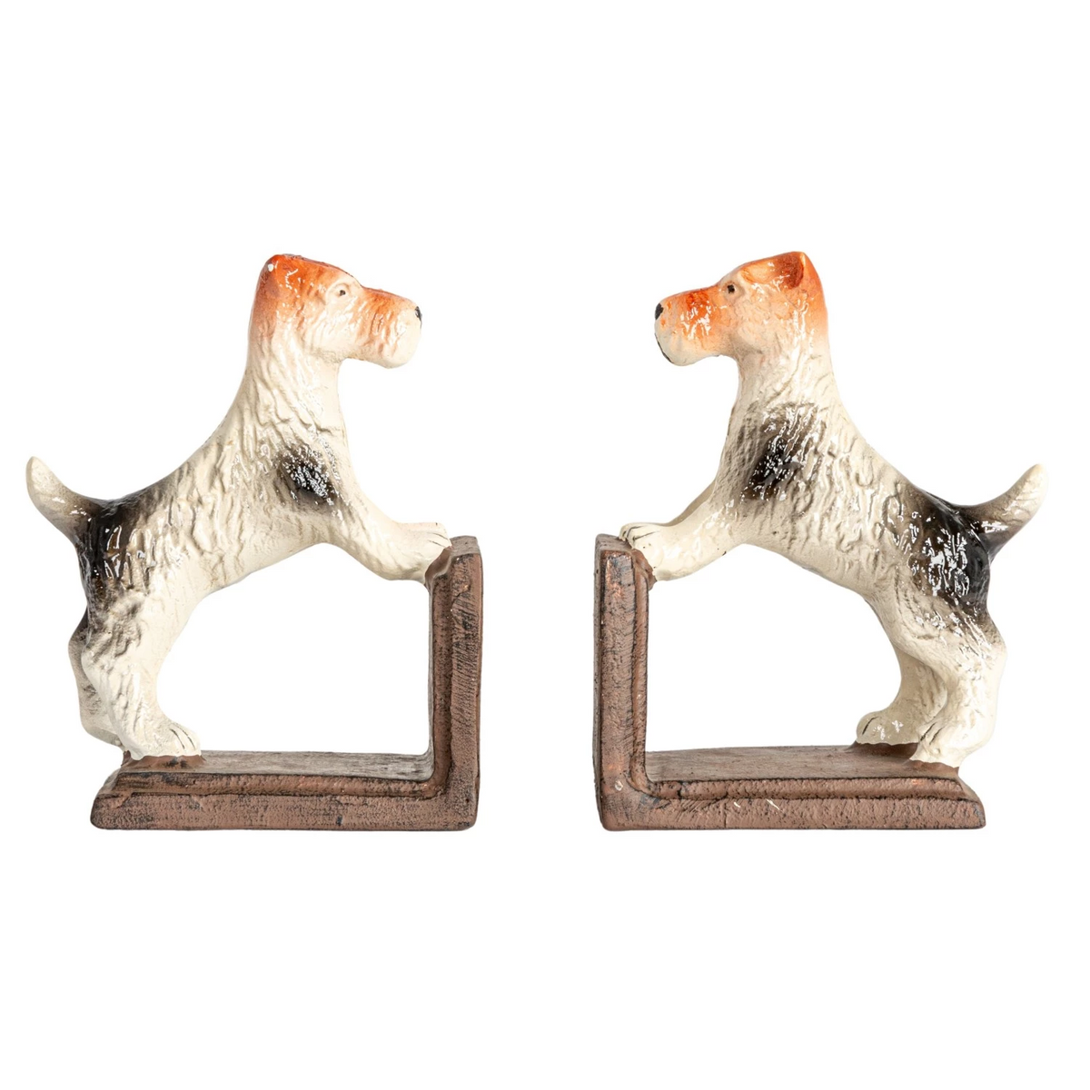 Cast iron bookend set shaped like Jack Russell Terriers in black finish