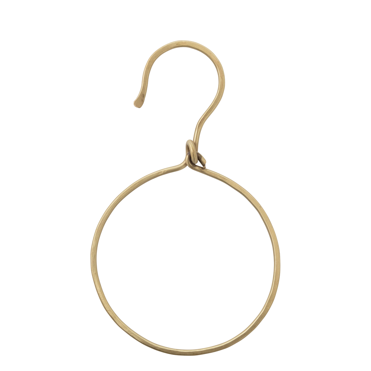 Brass metal ring with a hook attached to the top.