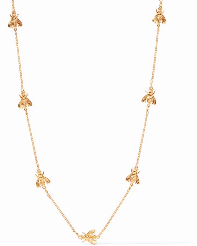 Adjustable length Julie Vos hallmark necklace with a delicate gold-plated bee pendant on an adjustable chain.