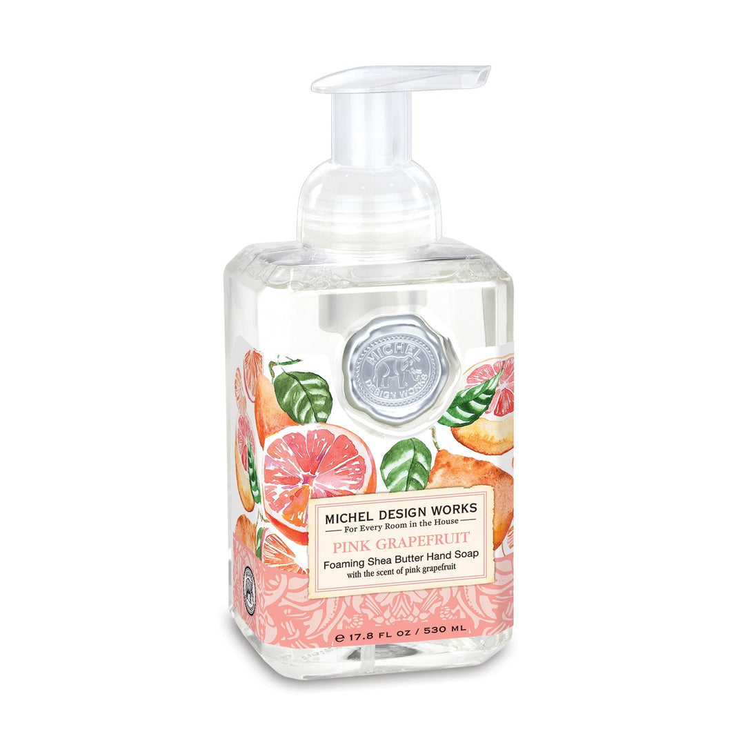 Spring Foaming Soap in a clear bottle with white liquid.