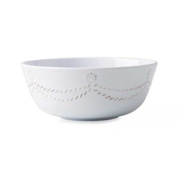 White Berry & Thread melamine cereal bowl with a scalloped garland design around the exterior.