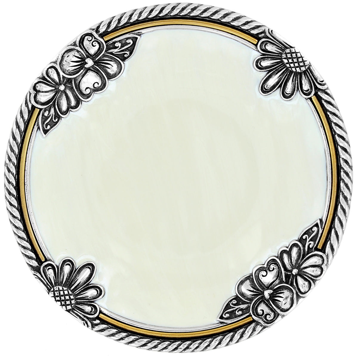 Silver enamel trinket tray with pearl detailing