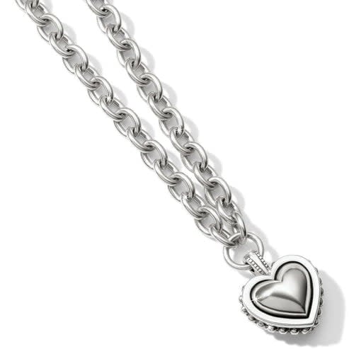 Silver plated heart necklace with crystal studs on a lobster claw chain