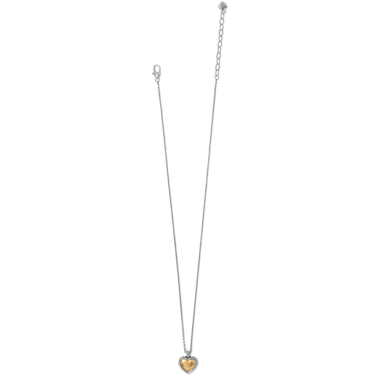 Silver-gold two-tone petite necklace with domed beading forming a bold heart pendant on an adjustable chain.
