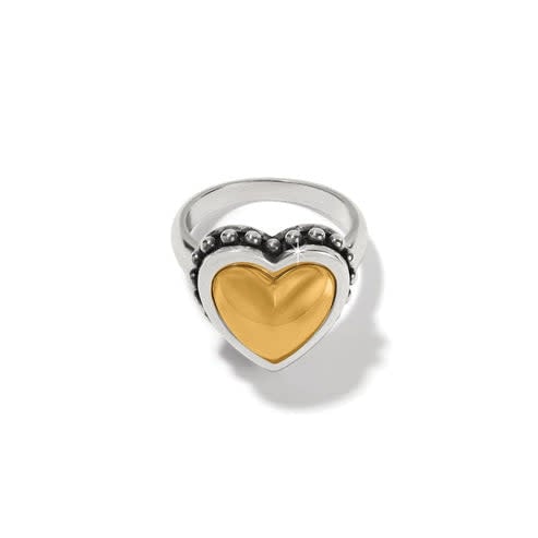 Two-tone silver-gold bold heart ring with sculptural wide band
