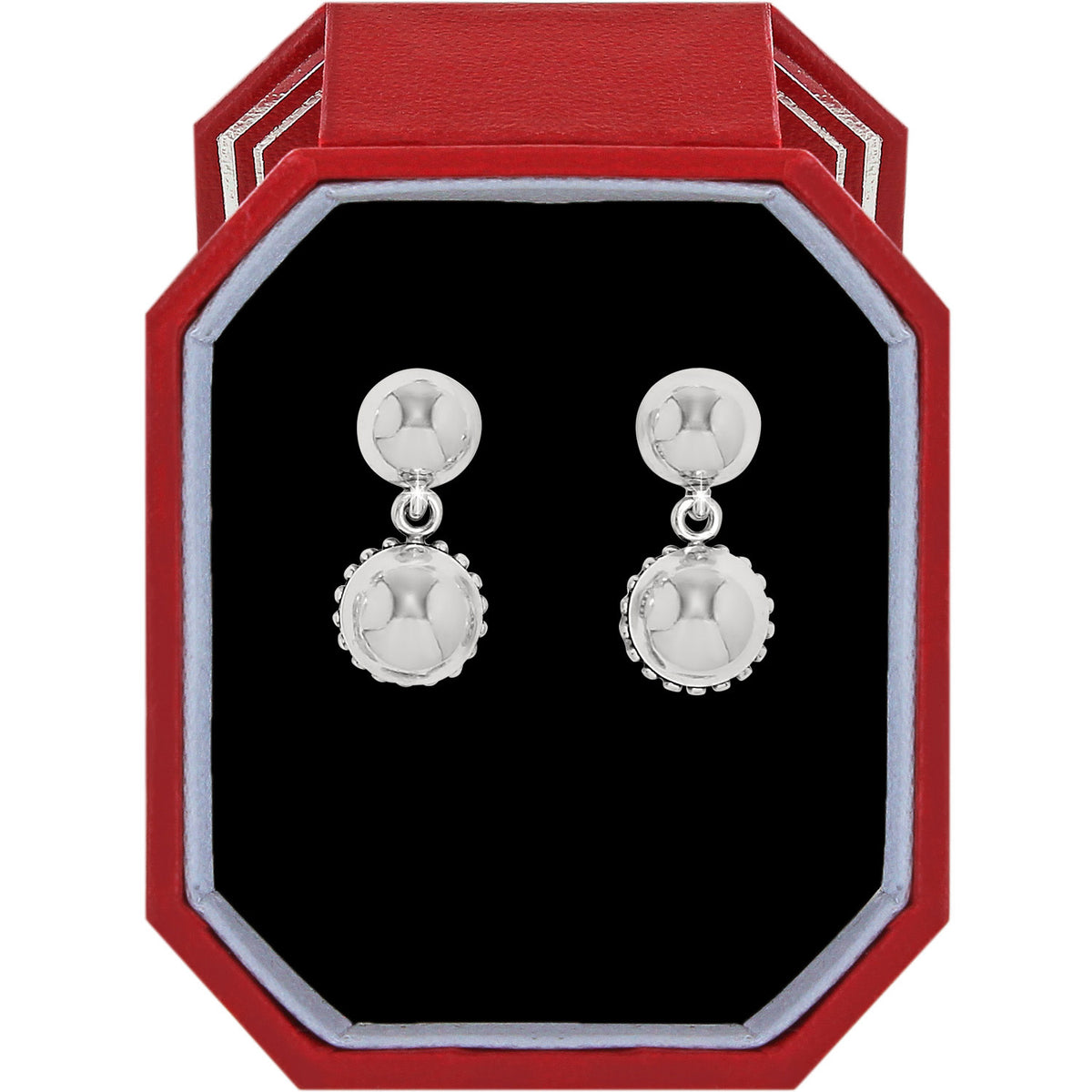 Silver plated stud post drop earrings with a bold geometric silhouette in an exclusive gift box.