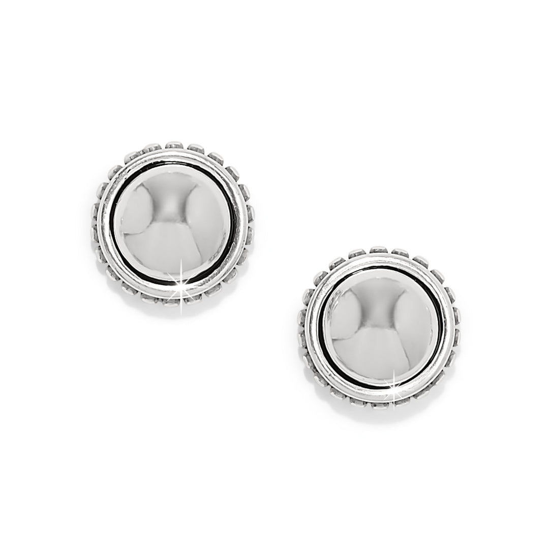 Silver plated post stud earrings with flat disc backs in a bold geometric shape.