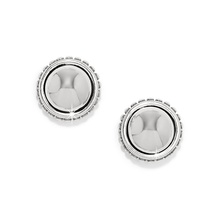 Silver plated post stud earrings with flat disc backs in a bold geometric shape.