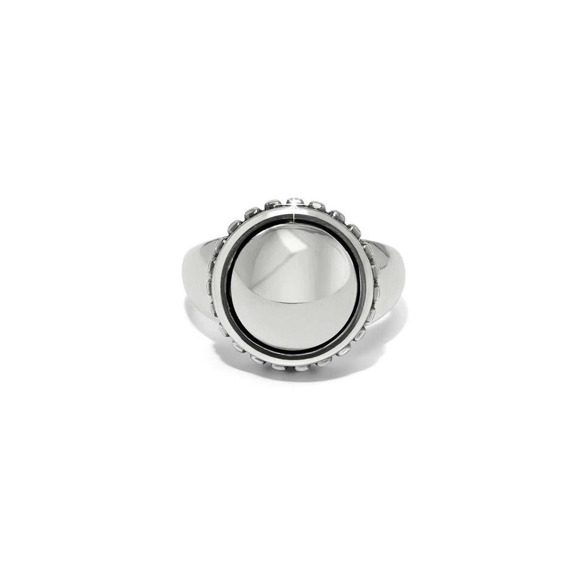 Silver plated bold stud ring with a wide band width.