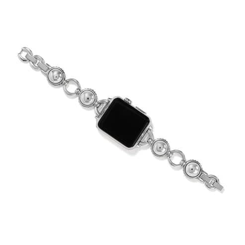 Silver plated fold-over clasp watch band with large polished decorative studs