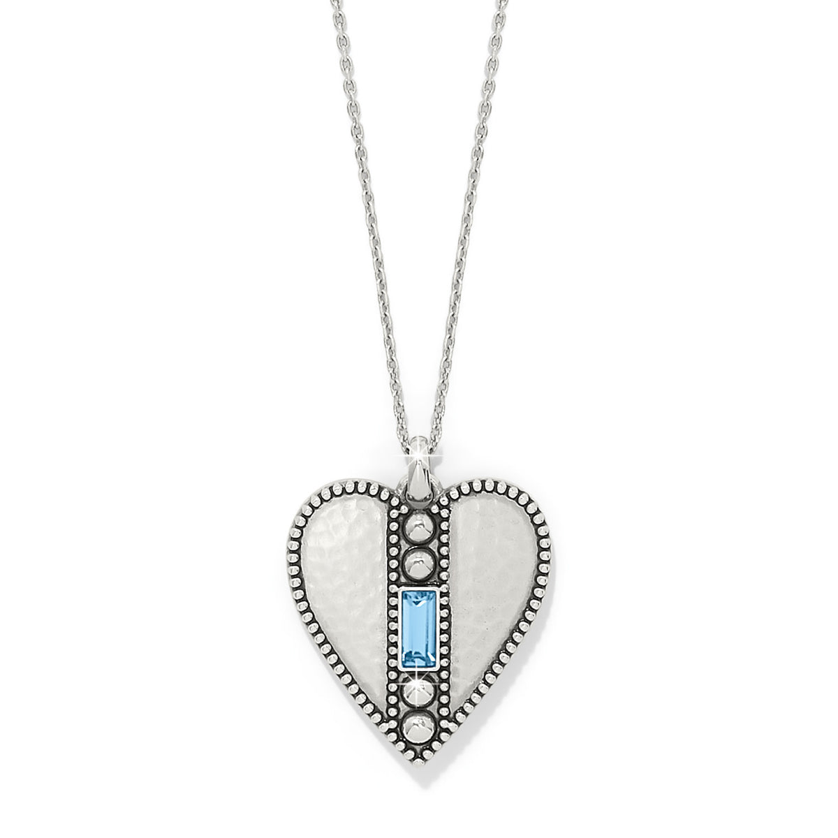 Silver plated necklace with aquamarine heart pendant on adjustable chain