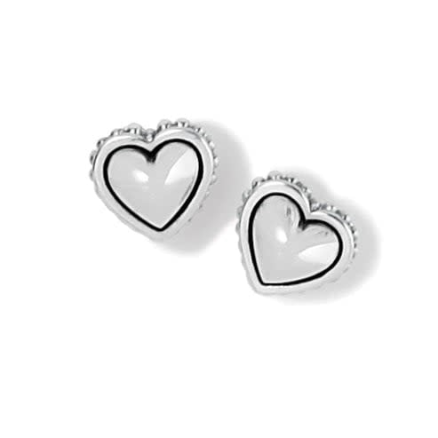 Two-tone silver and gold heart-shaped post earrings with studded details