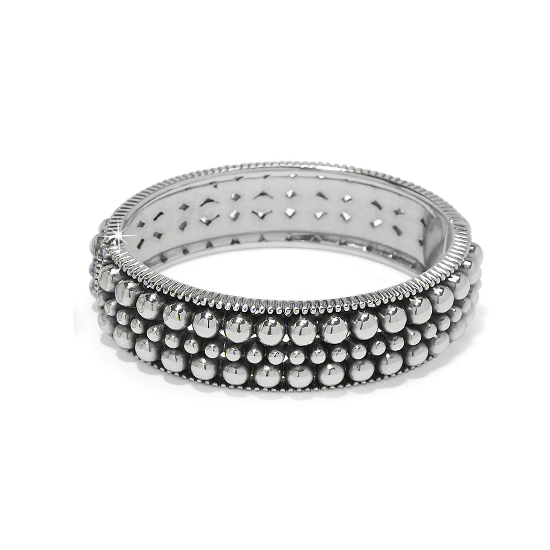 Silver plated hinged bangle with beaded pierced hinge detail